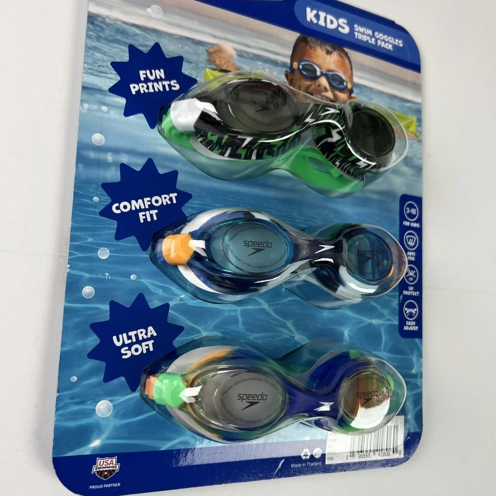 Speedo Kids Swim Goggles 3 Pack Ages 3-10 TUV Protect Easy Adjust‎ Anti Fog F30